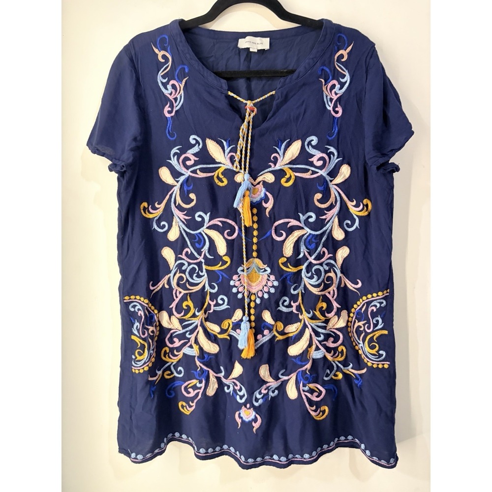 Anthropologie Skies Are Blue Embroidered Shift Dress XL Boho‎ Tassel Rayon